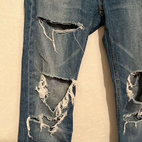 Rag and Bone Destroyed Heavily Distressed Ripped Kennedy Blue Denim Jeans - Picture 9 of 16